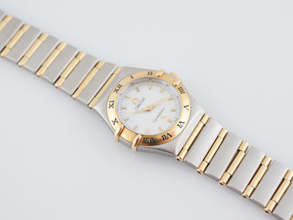 Omega Constellation Ladies 18K Gold Full Bar & Stainless Steel Watch Mother  of Pearl Dial