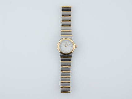 Omega Constellation Ladies 18K Gold Full Bar & Stainless Steel Watch Mother of Pearl Dial
