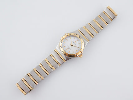 Omega Constellation Ladies 18K Gold Full Bar & Stainless Steel Watch Mother of Pearl Dial
