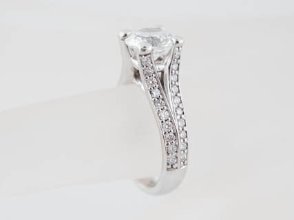 Modern A. Jaffe Split Shank Pave Diamond Ring Mounting MES017 For 1.50 Carat Round in 18K White Gold