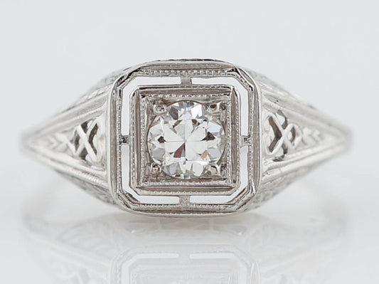 Antique Engagement Ring Edwardian / Art Deco .30 Old European Cut Diamond in 18k White Gold