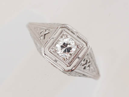 Antique Engagement Ring Edwardian / Art Deco .30 Old European Cut Diamond in 18k White Gold