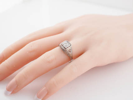 Antique Engagement Ring Edwardian / Art Deco .30 Old European Cut Diamond in 18k White Gold
