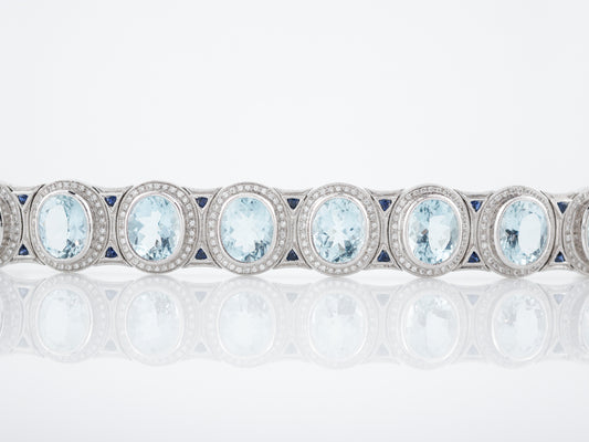 Modern Wendy Hill 41.75 Aquamarine, Sapphire & Diamond Bracelet in 18k White Gold