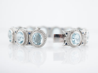 Modern Wendy Hill 41.75 Aquamarine, Sapphire & Diamond Bracelet in 18k White Gold