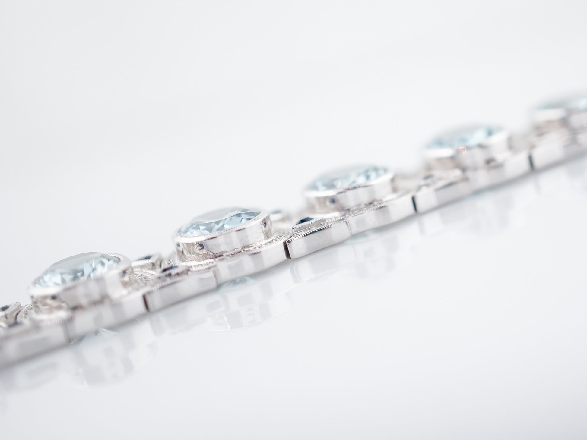 Modern Wendy Hill 41.75 Aquamarine, Sapphire & Diamond Bracelet in 18k White Gold