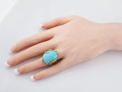 Vintage Cocktail Ring Mid-Century 24.5 Cabochon Turquoise in 18k Yellow Gold