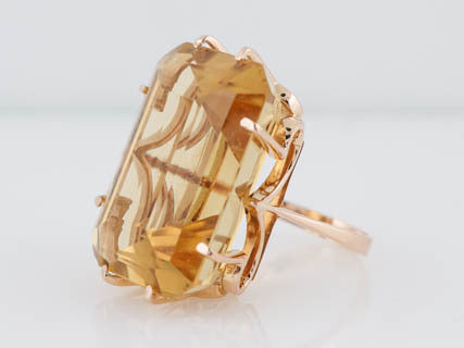 Vintage Mid-Century 41.97ct Emerald Cut Citrine Ring in 18k Yellow Gold