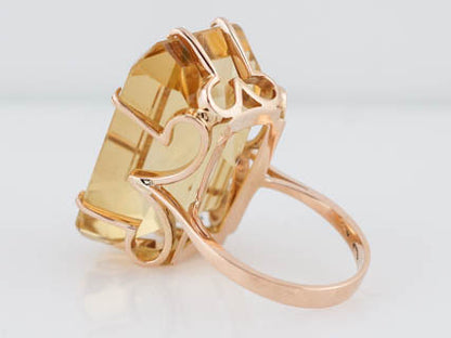 Vintage Mid-Century 41.97ct Emerald Cut Citrine Ring in 18k Yellow Gold