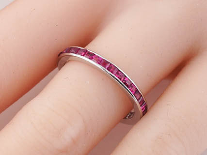 Modern 1.75cttw Step Cut Ruby Eternity Wedding Band in 14k White Gold