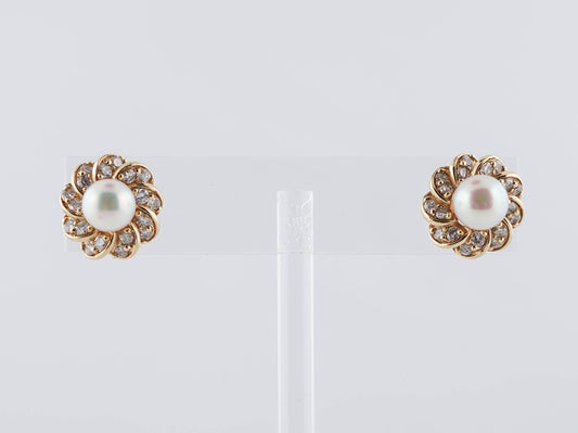 Earrings Modern Akoya Pearl in 14k Yellow Gold