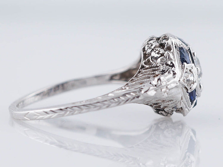 Antique Engagement Ring Art Deco .51ct Old European Cut Diamond in 18k White Gold