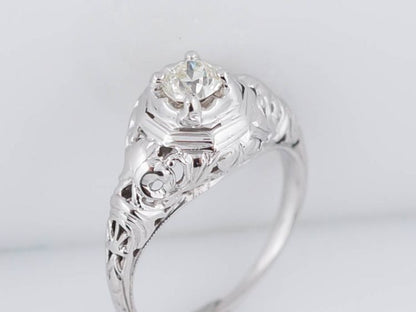 Mine Cut Art Deco Diamond Filigree Engagement Ring in 18k