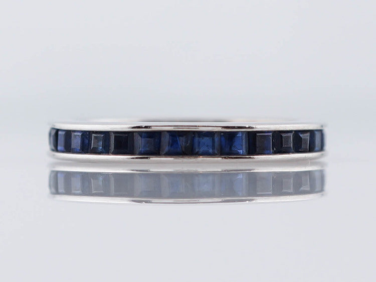 Antique Wedding Band Late Art Deco 1.55cttw Sapphire in 14k White Gold