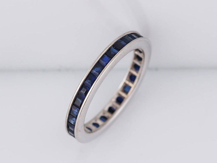 Antique Wedding Band Late Art Deco 1.55cttw Sapphire in 14k White Gold