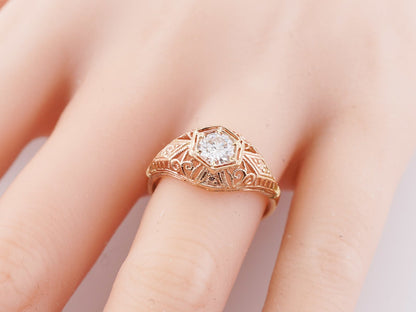 Engagement Ring Modern Antique Style .45ct Round Brilliant Diamond in 14k Rose Gold