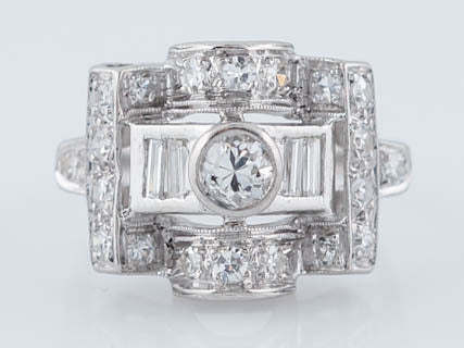Antique Engagement Ring Late Art Deco .70 cttw Transitional Cut Diamond in Platinum