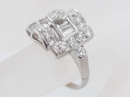 Antique Engagement Ring Late Art Deco .70 cttw Transitional Cut Diamond in Platinum