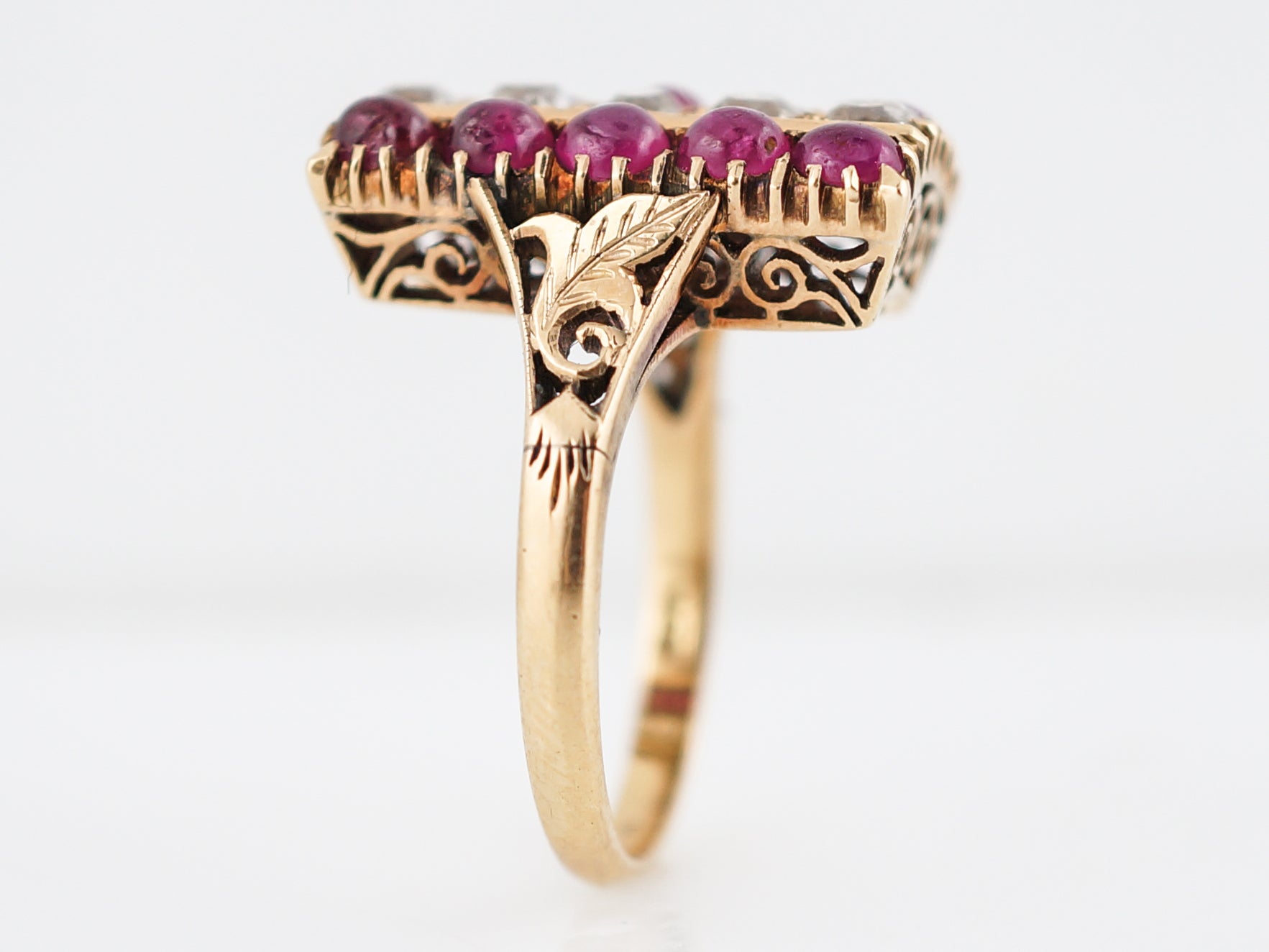 Vintage Cocktail Ring Retro 1.03 Old European Cut Diamond & Cabochon Cut Ruby in 18k Yellow Gold