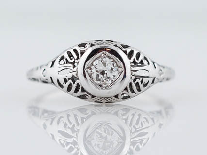 Vintage Filigree Ring Art Deco Diamond Solitaire in 14k