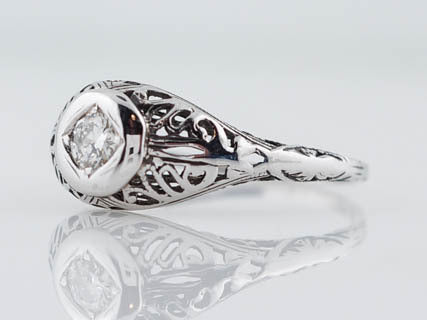 Vintage Filigree Ring Art Deco Diamond Solitaire in 14k