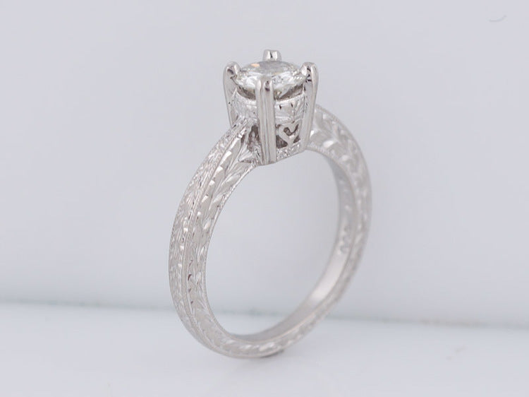 Engagement Ring Art Deco Inspired .63ct Transitional Cut Diamond in Platinum