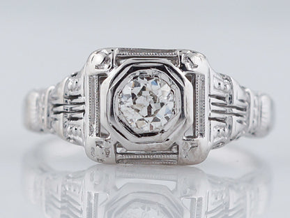 Antique Engagement Ring Art Deco .22ct Old European Cut Diamond in 18k White Gold