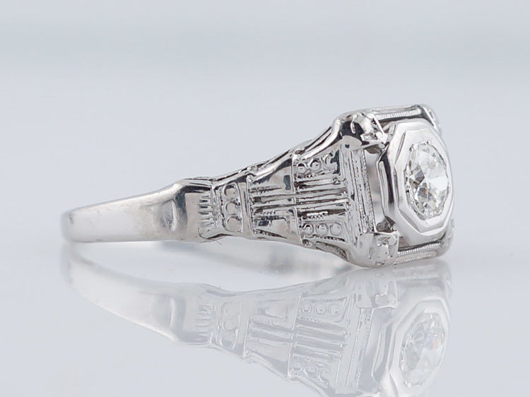 Antique Engagement Ring Art Deco .22ct Old European Cut Diamond in 18k White Gold