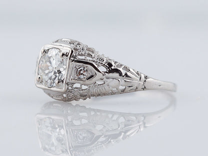 Antique Engagement Ring Art Deco .60ct Old European Cut Diamond in 18k White Gold