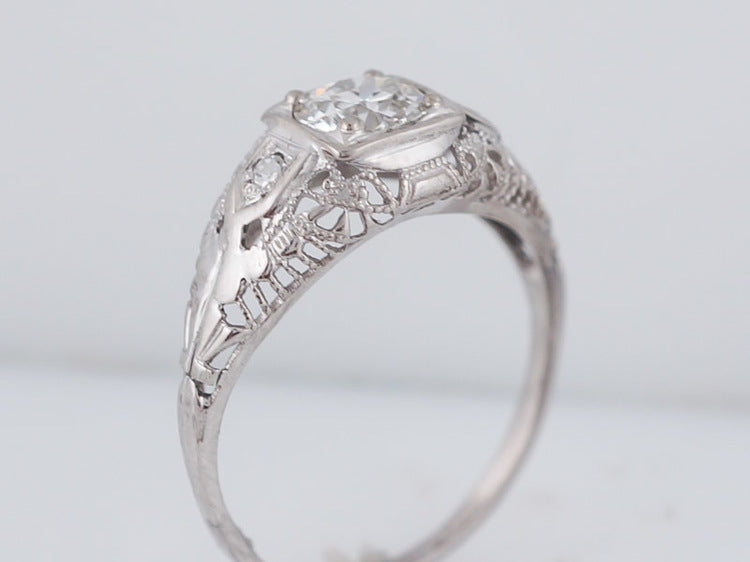 Antique Engagement Ring Art Deco .60ct Old European Cut Diamond in 18k White Gold