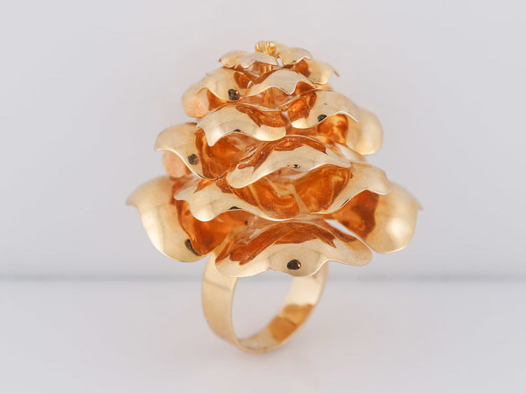 Retro Pine Cone Right Hand Ring in 14k Yellow Gold