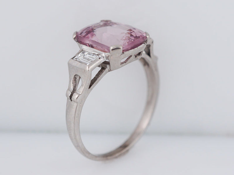 Mid-Century Cocktail Ring 4.00 Cushion Cut Pink Spinel in 14k White GoldComposition: Platinum Total Diamond Weight: .36ct Total Gram Weight: 2.60 g