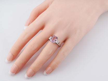 Mid-Century Cocktail Ring 4.00 Cushion Cut Pink Spinel in 14k White Gold