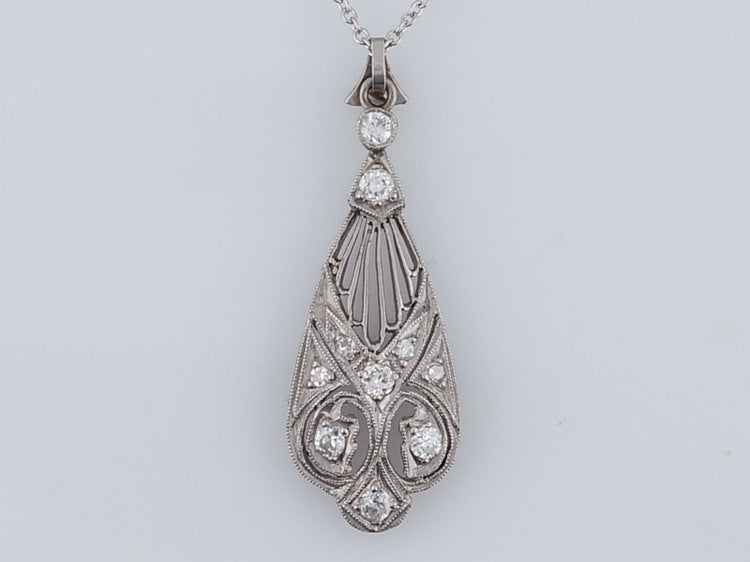 Art Deco 0.28 ct Diamond and Platinum Lavalier Pendant with Chain