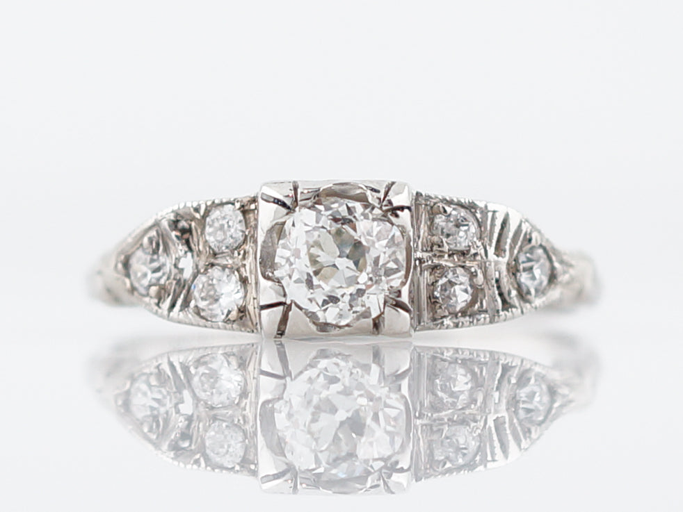 Antique Engagement Ring Art Deco GIA .43 Old European Cut Diamond in Platinum