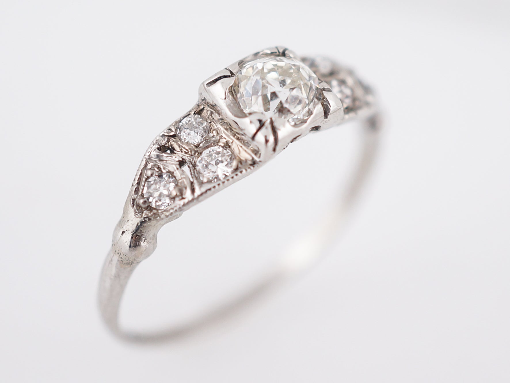 Antique Engagement Ring Art Deco GIA .43 Old European Cut Diamond in Platinum