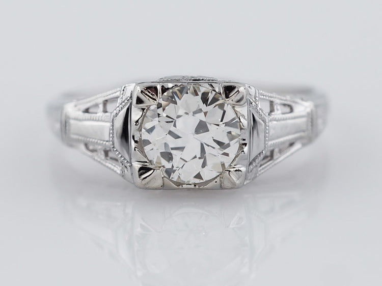 Antique Engagement Ring Art Deco .79 ct Old European Cut Diamond in 18K White Gold