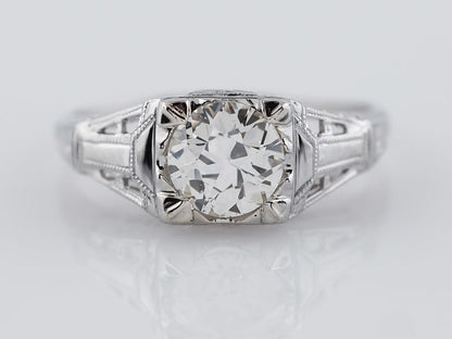 Antique Engagement Ring Art Deco .79 ct Old European Cut Diamond in 18K White Gold