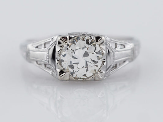 Antique Engagement Ring Art Deco .79 ct Old European Cut Diamond in 18K White Gold