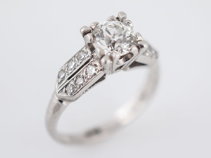 European Cut Diamond Engagement Ring Art Deco Platinum