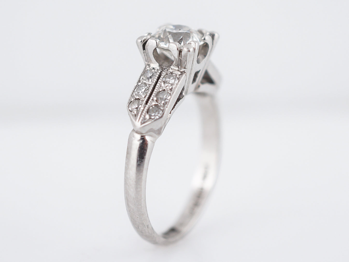 European Cut Diamond Engagement Ring Art Deco Platinum