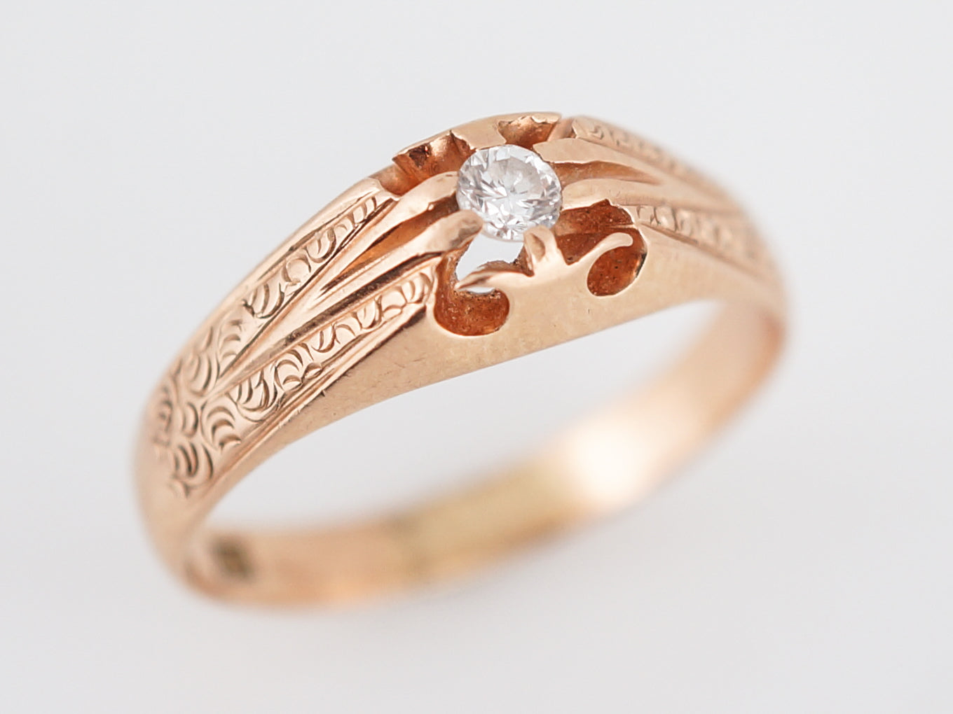 Vintage Engagement Ring Mid-Century .13 Round Brilliant Diamond in 14k Rose Gold