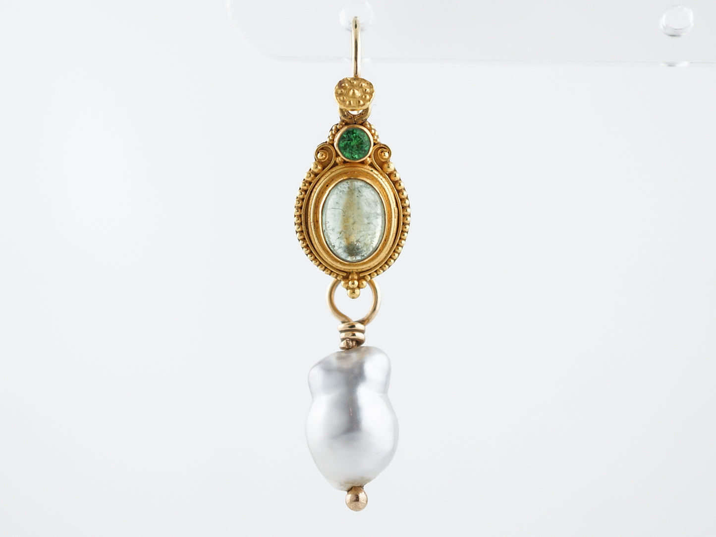 Vintage Earrings Mid-Century Tourmaline & Pearl in 22k Yellow Gold