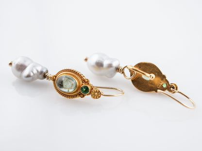 Vintage Earrings Mid-Century Tourmaline & Pearl in 22k Yellow Gold
