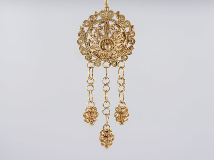 Antique Late Victorian Dangle Drop Earrings in 20k Yellow Gold