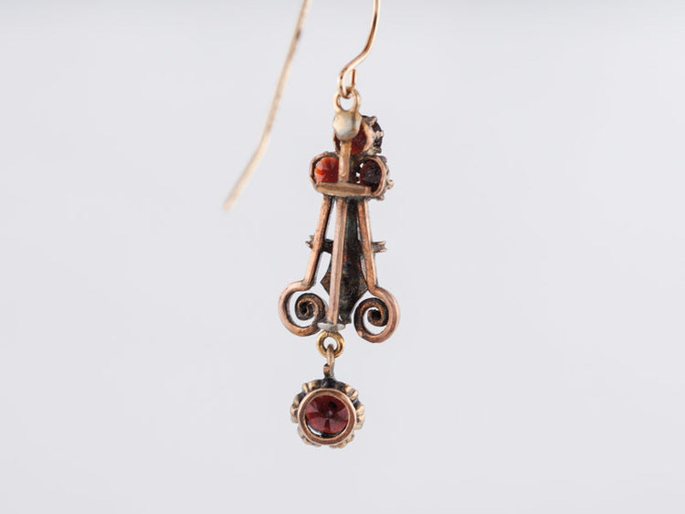 Antique Victorian Garnet & Seed Pearl Earrings in 14k Rose Gold