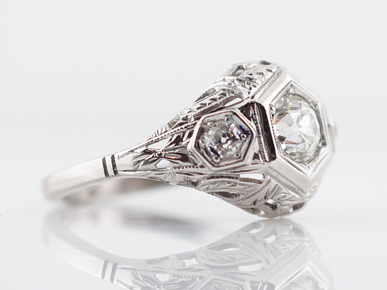 Ornate Filigree Engagement Ring Old European Cut Diamond