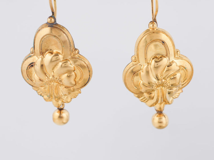 Antique Victorian Dangle Earrings in Vintage 14k Yellow Gold