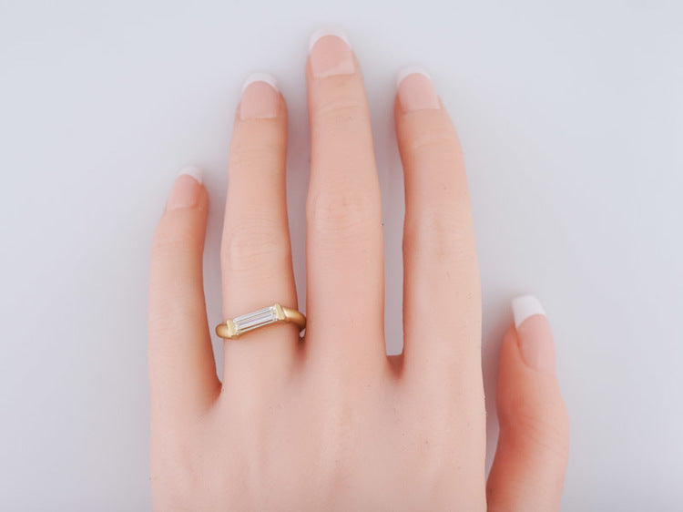Modern Right Hand Ring .73ct Straight Cut Baguette Diamond in 18k Yellow Gold