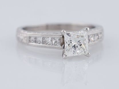 Engagement Ring Modern Art Deco Inspired .82ct Princess Cut Diamond in Platinum